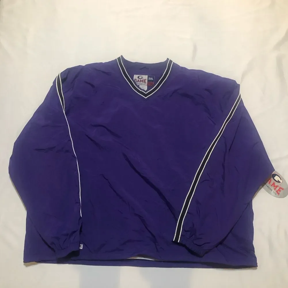 Mens Pullover Nylon Windbreaker Jacket VTG Game Sportswear Purple Black 2XL
